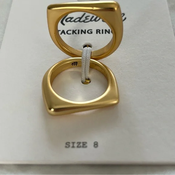 NWT Madewell Droplet Stacking Ring Set Gold Plated Brass Women’s Size 8 - Picture 4 of 8